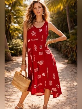 Bold Red Printed Midi Dress | Statement Summer Piece | Size 3X